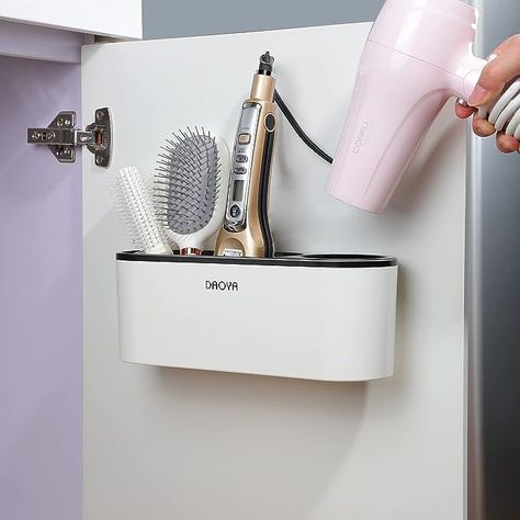 DAOYA Hair Dryer Holder - White Hair Tool Organizer Blow Dryer Holder Cabinet Door, Bathroom Curling Iron Holder for Curling Iron Hair Straightener Hair Styling Tools Storage Blow Dryer Storage, Hair Tool Storage, Hot Hair Tools, Curling Iron Holder, Blow Dryer Holder, Hair Product Organization, Wall Mounted Hair Dryer, Hair Tool Organizer, Space Saving Bathroom