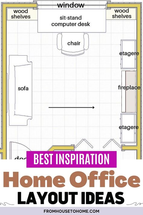 For the best home office workspace, check out these home office layout ideas with room for a desk, bookshelves, a sitting area and even a fireplace. Home Office In Basement Living Room, Home Office With Tv And Sofa, Stuttgart, Office With Conversation Area, Home Office Ideas With Tv, Home Office Lounge Ideas, Home Office Design With Fireplace, Home Office Inspiration 2023, 12x16 Office Layout