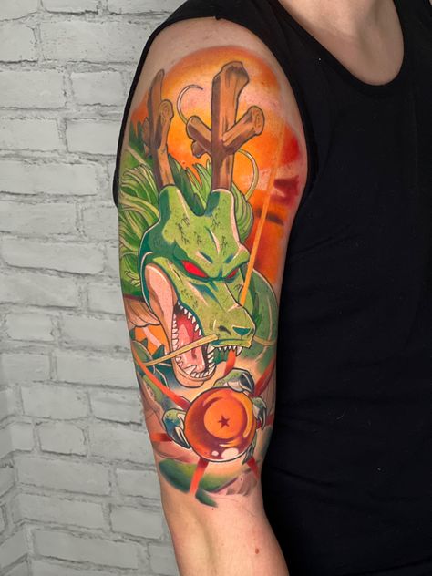 Shenron Tattoo, Sheng Long, Long Tattoo, Dbz Tattoo, Ball Tattoo, Dragon Ball Tattoo, Black Spiderman, Anime Tattoo, Dragon Balls