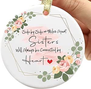 Two-Side Printed Sisters Christmas Ornament, Sister Gifts from Sister, Best Sister Ever, Side by Side or Miles Apart Sister Signs, Sister Christmas Ornaments, Sister Ornament, Sister Sign, Best Sister Ever, Heart Christmas Ornaments, Sister Christmas, Miles Apart, Long Distance Gifts