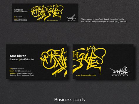 Visiting Card Designs Creative, Graffiti Business Card Design, Visiting Cards Graphic Designer, Graphic Designer Card Business, Streetwear Business Card, Artist Card Design, Graphic Card Design, Business Card Design Artist, Business Card For Artist