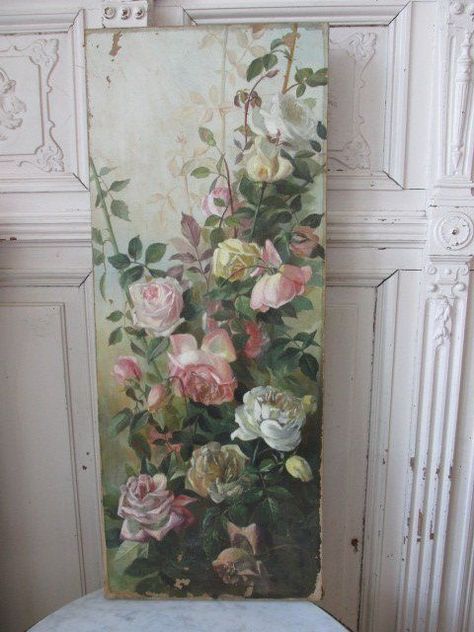 Roses Oil Painting Canvases, Vintage Oil Painting Decor, Roses Artwork, Simple Paintings, Rose Oil Painting, Floral Wall Art Canvases, Painted Roses, Antique Oil Painting, Sculpture Painting