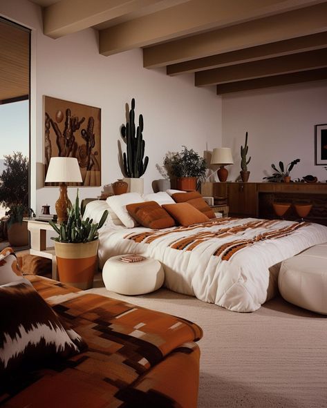 Arizona Aesthetic Home, Colorful Cozy Bedroom, 70s Room Ideas, Vintage Western Bedroom, Western Aesthetic Bedroom, 70s Western Aesthetic, Modern 70s Decor, Modern 70s Home, Western Apartment Decor