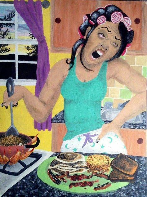 I Nicholle Kobi, Woman Cooking, Wakey Wakey, Mixed Art, Afrocentric Art, Early Mornings, Black Artwork, Black Love Art, April 2012