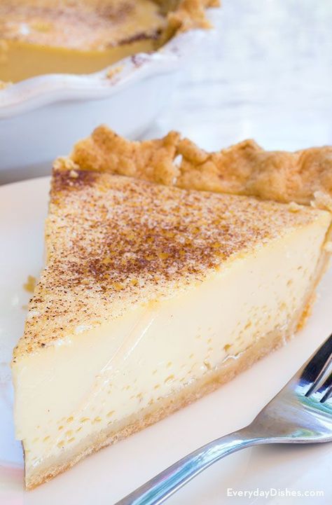 This creamy classic custard pie is an elegant dessert that’s deliciously light and easy to make ahead of time. Custard Pie Recipe Easy, Italian Ricotta Pie, Egg Custard Pie, Sugar Cream Pie, Nutella Cookie, Ricotta Pie, Custard Pie Recipe, Dessert Pie Recipes, Custard Desserts