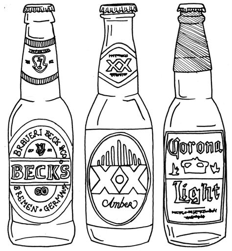 Beer Flash Tattoo, Beer Can Drawing, Soda Drawing, Beer Coloring Pages, Alcohol Sketch, Alcohol Tattoo, Beer Sketch, Beer Bottle Drawing, Beer Line Art