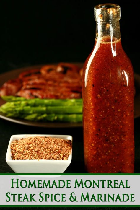 Montreal Steak Spice - and Montreal Steak Spice Marinade - are not only delicious, they're quick and easy to make at home. Here's how! Montreal Steak Marinade, Homemade Hoisin Sauce Recipe, Montreal Steak Seasoning Recipe, Pretty Jars, Canadian Recipes, Homemade Ingredients, Steak Spice, Man Recipes, Steak Marinade Recipes