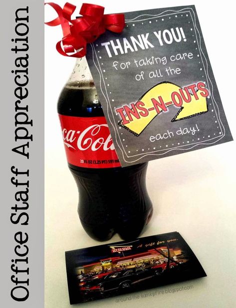 Office Staff Appreciation printable gift tags to use with or without an In-N-Out Burger gift card. Staff Awards, Coffee Gift Basket, Appreciation Message, Appreciation Printable, Volunteer Gifts, Free Printable Tags, Staff Gifts, Office Staff, School Staff