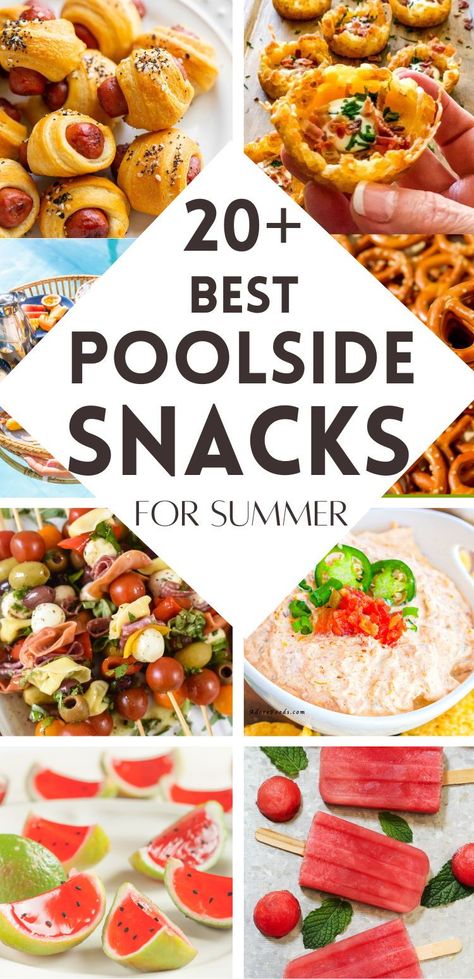 Easy poolside snacks! Find everything from savory pool party appetizers to sweet treats that are ideal for any pool party. These pool party food ideas are not only delicious but also easy to enjoy while you soak up the sun. Don't forget to pin your favorites! Finger Food Pool Party, Essen, Ideas For Snacks For Party, Outdoor Snacks Party, Pool Party Appetizers Finger Foods, Finger Food For Pool Party, Pool Party Meal Ideas, Pool Party Snacks For Adults Easy, Potluck Pool Party