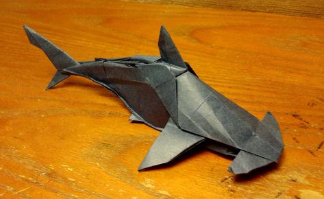 Hammerhead Shark by Michael Novio Shark Awareness, Origami Shark, Monkey Crafts, Paper Folding Crafts, Origami Diagrams, Aluminum Can Crafts, Origami Fish, Paper Cutout Art, Origami And Kirigami