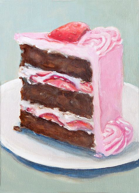 Slice Of Chocolate Cake, Cupcake Illustration, Cake Drawing, Food Artists, Pink Frosting, Food Painting, A Piece Of Cake, Illustration Food, Painted Cakes