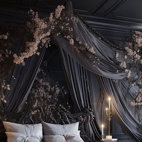 Goth Canopy Bed, Dark Forest Bed Canopy, Gothic Bed Crown Canopy, Gothic Canopy Bed Metal, Before I Fall, Gorhic Canopy Bed, Feminine Era, Fairytale Bedroom, Dark Garden