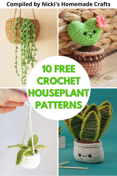 This is a compilation of 10 free crochet houseplant patterns. Decorate your space with these lovely plants that will live forever. Crochet Plant Mirror Hanger, Diy Crochet Plants, Crochet Patterns Succulents, Crochet Cactus In Pot Free Pattern, Crochet Projects Plants, Hanging Plants Crochet Pattern Free, Crocheted Potted Plants, Crochet Plant Vines Free Pattern, Crochet Succulent Keychain