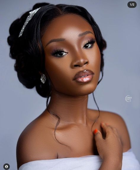 Black Bridal Makeup Natural, Wedding Makeup For Black Skin, Bridal Makeup Dark Skin, Black Bride Makeup Wedding, Black Wedding Makeup, Neutral Makeup Look, Black Bridal Makeup, Wedding Makeup Bride, Bridal Makeup Natural