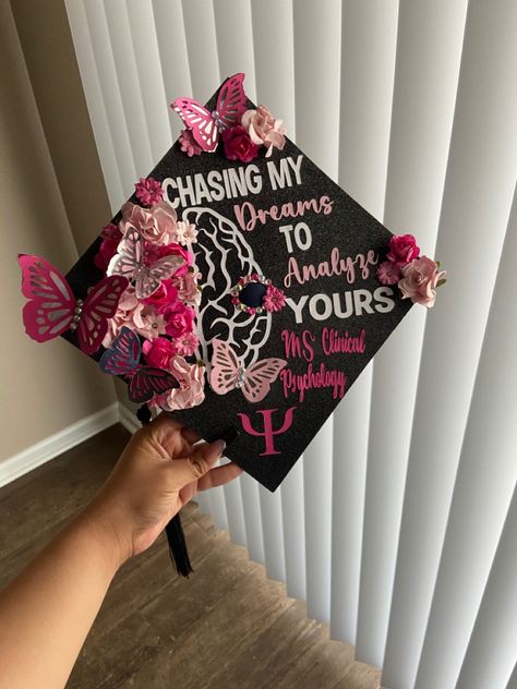 Forensic Psychology Graduation Cap, Graduation Cap Medical School, Clinical Psychology Graduation Cap, Psychology Graduation Cap Ideas Funny, Grad Cap Inspo Psychology, Future Therapist Graduation Cap, Masters Psychology Graduation Cap, Psychology Graduation Captions, Bachelors Psychology Graduation Cap