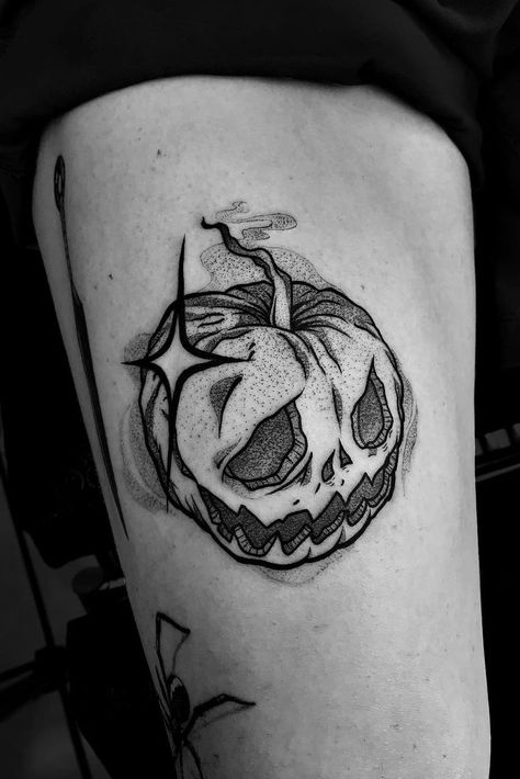 Pumpkin Tattoo, Web Tattoo, Saved Tattoo, Scary Tattoos, Theme Tattoo, Creepy Tattoos, Spooky Tattoos, Halloween Tattoo, Tattoo Cover