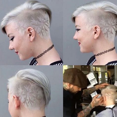 Shaved snowflake in hair. Actually looks pretty cool Snowflake Hair, Shorts Hair, Hair Growth Shampoo, Hair Pixie, Haircut Inspiration, Hair Tattoos, Hair Affair, Hair Brained, Undercut Hairstyles