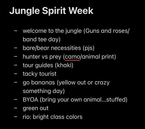 #spirit #spiritweek #student #highschool #highschoolstudent #spiritday #spiritideas #stugo #stuco #studentgovernment #studentcouncil #jungle #ideas #inspo Student Council Homecoming Ideas, School Spirit Fundraising Ideas, School Events Highschool, Stuco Aesthetic, Student Council Fundraising Ideas High School, School Spirit Week Ideas Highschool, Unique Spirit Week Ideas, High School Fundraiser Ideas, Spirit Week Themes Highschool