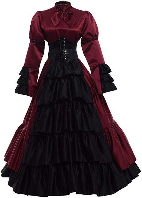 Amazon.com: GRACEART Women Gothic Victorian Rococo Dress Costumes Wine red XL : Clothing, Shoes & Jewelry Pioneer Woman Dress, Red Gothic Dress, Red Victorian Dress, Gothic Ball Gown, Black Victorian Dress, Gothic Victorian Dresses, Victorian Era Dresses, Vampire Dress, Rococo Dress