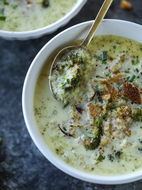 Broccoli Cheese Soup - Roasted Broccoli Gruyere Cheese Soup Broth Soup, Broccoli Soup, Broccoli Cheese Soup, Soup Diet, Broccoli Cheese, Soup And Stew, Gruyere Cheese, Roasted Broccoli, Cheese Soup