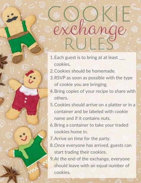 How to Host a Fun Holiday Cookie Swap with helpful tips, free printables, and invitation Canva templates Ladies Night Party Themes, Cookie Exchange Rules, Christmas Cookie Swap Party, Holiday Cookie Exchange Party, Holiday Cookie Party, Cookie Swap Party, Christmas Cookie Swap, Holiday Cookies Christmas, Cookie Exchange Party