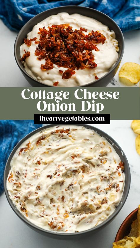 This tasty caramelized onion dip is made with cottage cheese, so it’s a protein-packed snack! It’s perfect when you want something rich and creamy but secretly healthy! Cheese Onion Dip, Cottage Cheese Recipes Healthy, Cottage Cheese Dips, Caramelized Onion Dip, Healthy High Protein Meals, Cottage Cheese Recipes, Onion Dip, Caramelized Onion, Bariatric Recipes