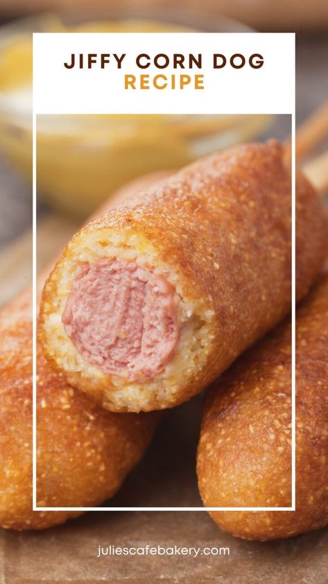 Looking for a corn dog recipe you can easily make yourself at home? Well, here it is!🌽Since I discovered that you could make them by using Jiffy Cornbread Mix, I never returned. And these Jiffy Corn Dogs are a true delight to make yourself — it's the perfect deep fry project!📌It does take some skill, but it's nothing you cannot master in half an hour. As far as corn dog recipes go, this one is my favorite.🎀And I love dipping my homemade corn dogs into sauces I mix at home! #corndog #cornbread Corn Dog Batter Recipe, Jiffy Corn Dogs, Baked Corn Dogs, Corn Dog Batter, Leftover Corn, Homemade Corndogs, Corndog Recipe, Baked Corn, Batter Recipe