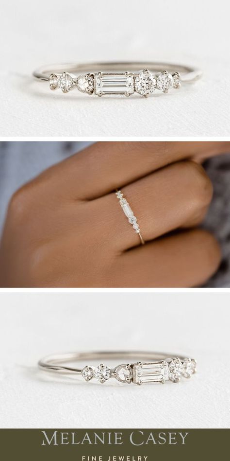 Baguette Diamond Stacking Ring, Stackable Bands With Engagement Ring, Non Conflict Engagement Rings, Band Of Diamonds Ring, Baguette Stacking Ring, Timeless Wedding Bands For Women, Petite Wedding Rings, Baguette Ring Stack, Simple Engagement Rings Dainty