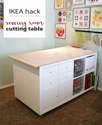 Cube Craft Table, Sewing Table Top, Diy Ikea Craft Table, Sewing Room Cabinets, Ikea Sewing Rooms Storage Cabinets, Kallax Inserts, Ikea Sewing Rooms, Quilting Table, Sewing Tables