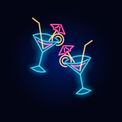 Vector cheers toast neon cocktail fashio... | Premium Vector #Freepik #vector #neon-lamp #neon-sign #light-sign #light-lamp Neon Vector Art, Neon Lights Graphic Design, Neon Drinks Glow Party, Cocktail Neon Sign, Neon Cocktails, Neon Lights Party, College Event, Cocktail Fashion, Summer Fest