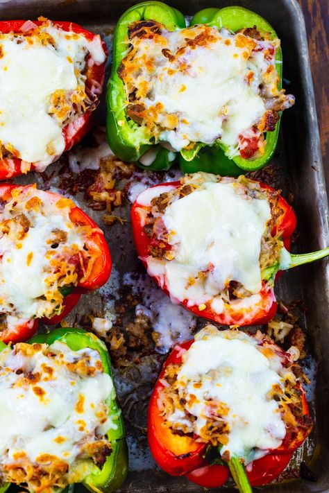 Italian Sausage Stuffed Peppers topped with melted cheese. Italian Sausage Stuffed Peppers, Sausage Stuffed Peppers, Spicy Southern Kitchen, Italian Sausage Recipes, Ground Italian Sausage, Cheese Stuffed Peppers, Hot Sausage, Southern Kitchen, Sweet Italian Sausage