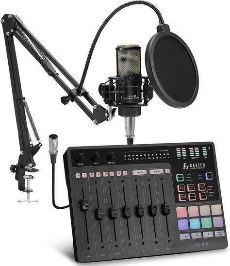 ALABS Fxcaster Podcast Equipment Bundle, Podcast Mixer,All in One Podcast Starter Setup,7 Controls Soundboard Audio Interface with 25mm Diaphragm XLR Microphone Kit,for Live Streaming Recording tiktok Podcast Equipment, Lab Top, Recording Studio Equipment, Audio Interface, Phantom Power, Studio Equipment, Studio Recording, Recording Equipment, Church Ideas