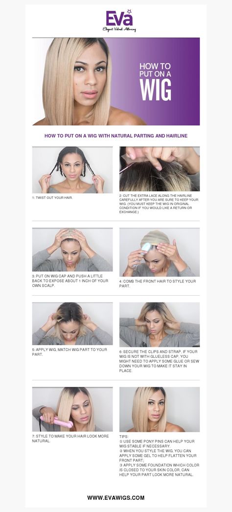 7 easy steps to put on a wig. How to apply a wig. #howto #wig #hairstyle #putonawig #applyawig #wignewbie #newtowig #wigbeginner Nail Tips Design, Ebony Hair, Wig Care, Hair Fair, Tips Design, New Hair Do, Wig Ideas, Braided Bun Hairstyles, Hair Regimen