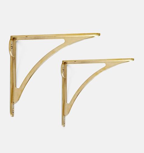 Shelf Brackets | Rejuvenation Arched Shelf, Brass Shelf Brackets, Brass Shelf, Make A Closet, Light And Dwell, Shelving Solutions, Contract Design, Dresser Sets, Modular Shelving