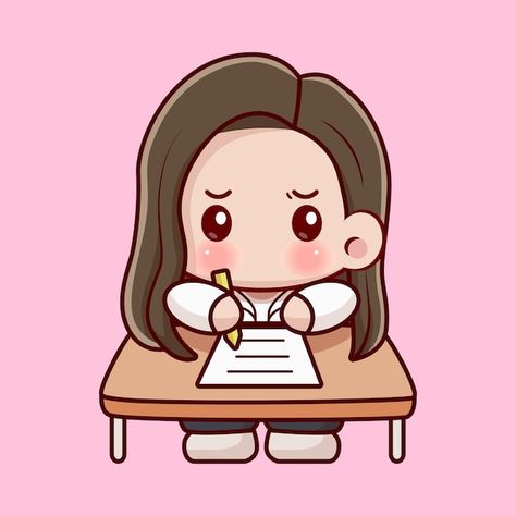 Student Studying Cartoon, Exam Drawing Ideas, Student Studying Drawing, Student Profile Picture, Student Cartoon Character Design, Student Drawing Cartoon, Anime Studying Student, Cartoon Studying, Cartoon Icons Girl