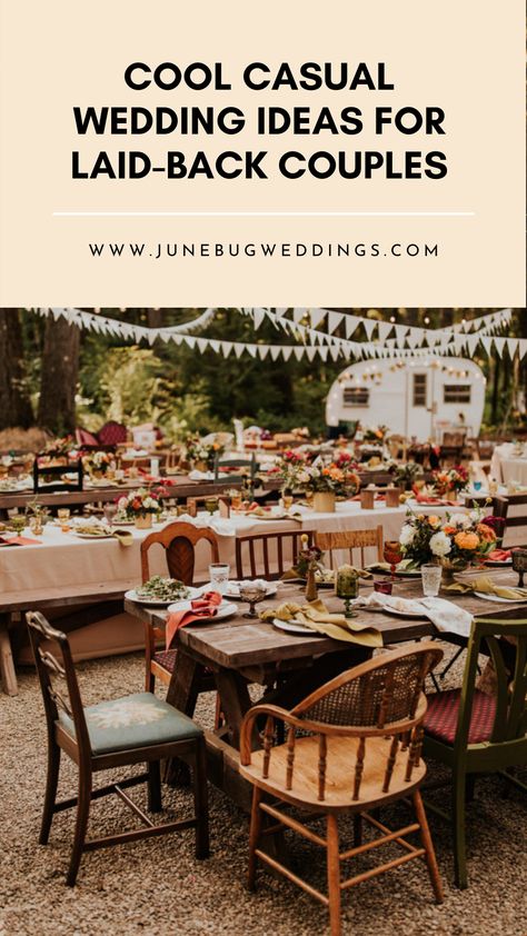 From reception seating to food and drinks, we've got you covered with these casual wedding ideas for laid-back couples. | Image by Victoria Carlson Photography Casual Wedding Venue Ideas, Back Porch Wedding Reception, Reception Must Haves Wedding, Wedding For 80 Guests, Celebration Of Love Wedding, Chilled Wedding Ideas, Laidback Wedding Receptions, Surprise Backyard Wedding Ideas, Casual Wedding Dinner Ideas