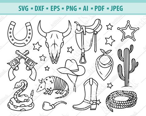 Bull Skull Svg, Cowboy Clipart, Cactus Svg, Western Svg, Cowgirl Tattoos, Western Embroidery, Digital Ocean, Western Tattoos, Skull Svg