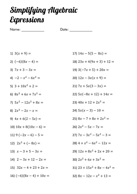 Simplifying Algebraic Expressions Worksheet College Algebra Worksheets, 4 Class Maths Worksheet, Simplify Algebraic Expressions, Simplify Radicals, Algebraic Expressions Worksheet, Math Revision, Basic Algebra Worksheets, Algebra Equations Worksheets, Algebraic Expression