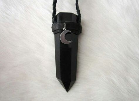 Obsidian Crystal Necklace, Black Crystal Necklace, Obsidian Necklace, Obsidian Crystal, Dark Crystal, Diy Collier, Crescent Necklace, Black Moon, Moon Crystal