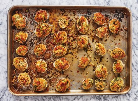 Just wanted to share this delicious recipe from Lidia Bastianich with you - Buon Gusto! Baked Clams Oreganata Baked Clams, Lidia Bastianich Recipes, Clams Oreganata Recipes, Clams Oreganata, Clams Oreganata Baked, Lidia Bastianich Recipes Lydias Italy, Baked Clams Recipe, Clams Casino Recipe, Oreganata Recipe