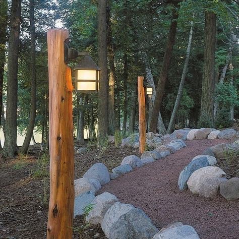 Rustic Path Lights, Rustic Garden Lighting, Path Lighting Ideas, Rustic Landscaping, Driveway Lighting, Exterior Wall Light, Backyard Lighting, Diy Landscaping, Solar Garden