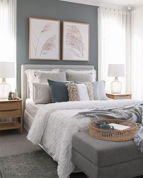 Rental Bedroom Makeover, Rental Bedroom, Blue Gray Bedroom, Grey Bedroom Decor, Makeover Bedroom, Gray Walls, Grey Bedroom, Gray Bedroom, Master Bedrooms Decor