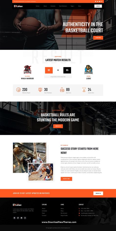 EXSport - Sports Team & Club WordPress Theme Sports Website Design Layout, Sports Website Design Inspiration, Basketball Website Design, Sports Website Design, Football Website, Webpage Design Layout, Web Sport, Elementor Templates, Blue Website