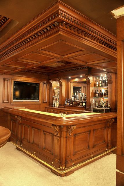 Custom Bars - Traditional - Basement - New York - by WL Kitchen & Home | Houzz Basement Bar Plans, Custom Home Bars, Basement Bar Design, Home Wet Bar, Pub Interior, Home Bar Rooms, Basement Bar Designs, Finished Basement Ideas, Home Bar Design