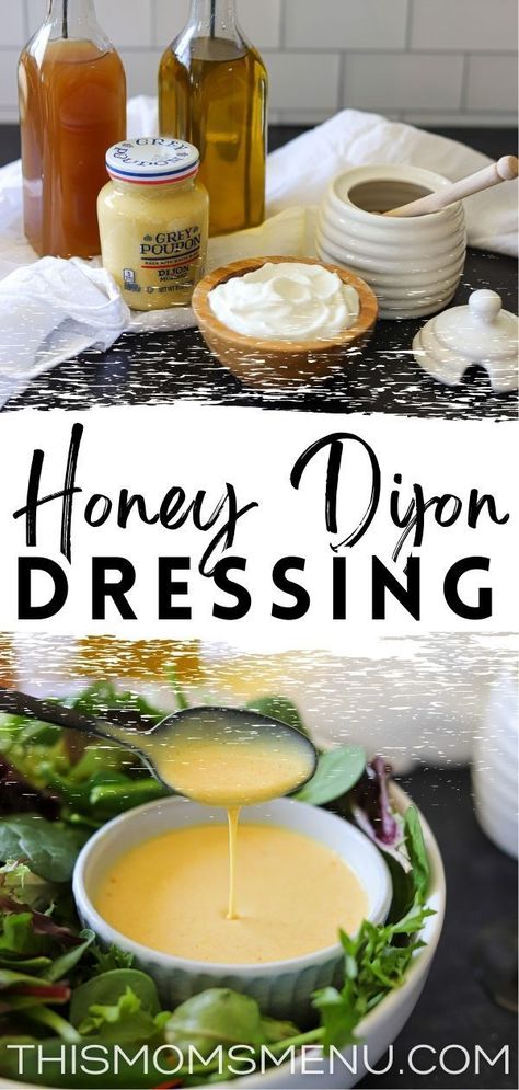 This easy homemade honey dijon dressing is the perfect sweet and tangy topping for salads, or as a dip for chicken tenders! Honey Dijon Salad, Dip For Chicken, Dijon Salad Dressing, Sauce For Chicken Wings, Dijon Dressing Recipe, Dijon Vinaigrette Dressing, Dijon Salad, Chicken Tender Salad, Low Carb Salad Dressing