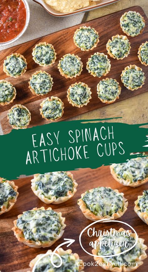 Spinach Artichoke Bites make a tasty and easy appetizer. Spinach Dip Appetizers, Spinach Artichoke Cups, Spinach Artichoke Bites, Artichoke Bites, Artichoke Appetizer, Spinach Artichoke Dip Easy, Affordable Recipes, Spinach And Artichoke Dip, Party Dip Recipes