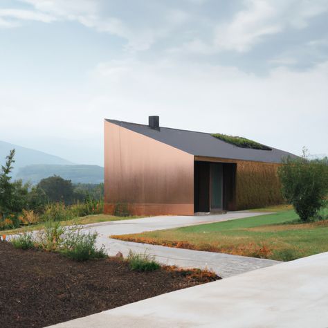 Countryside Modern House, Curved Roof Architecture, Concrete Exterior, Architecture Renovation, Narrow House Designs, House Cladding, Copper Roof, Timber Buildings, Roof Architecture