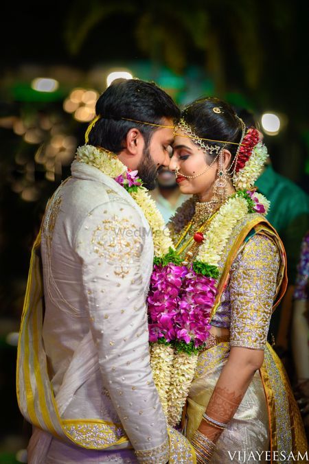 Anusha Haneesh - Eesam & Co. Pictures | Wedding Photographers in Hyderabad - WedMeGood Telugu Wedding Couple Poses, Wedding Stills Telugu, Telugu Wedding Photography, Pelli Sarees, Couple Stills, Marriage Photoshoot, Marriage Poses, Saree Function, Indian Wedding Poses