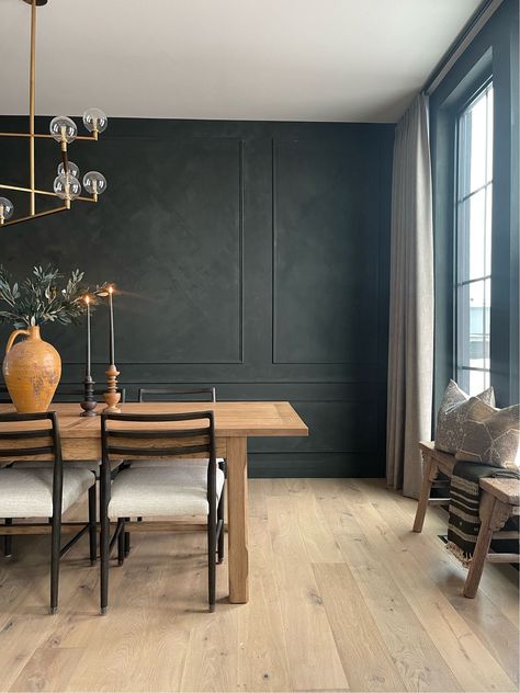 Limewash Dining Room, Dark Limewash Walls, Limewash Walls, White Oak Floors, Renovation Ideas, Oak Floors, Dark Forest, Sitting Room, Dining Room Decor