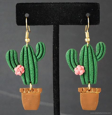 artsy-fartsy mama: Polymer Clay Cactus Earrings Polymer Clay Cactus, Clay Cactus, Textured Clay, Cactus Earrings, Jewelry Pliers, Southern Utah, Creating Jewelry, Geek Gifts, Craft Stick Crafts